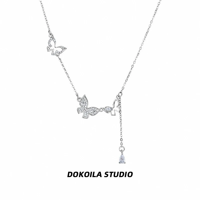 钛钢项链 DOKOILA 流苏蝴蝶项链女夏小众ins时尚简约锆石锁骨链