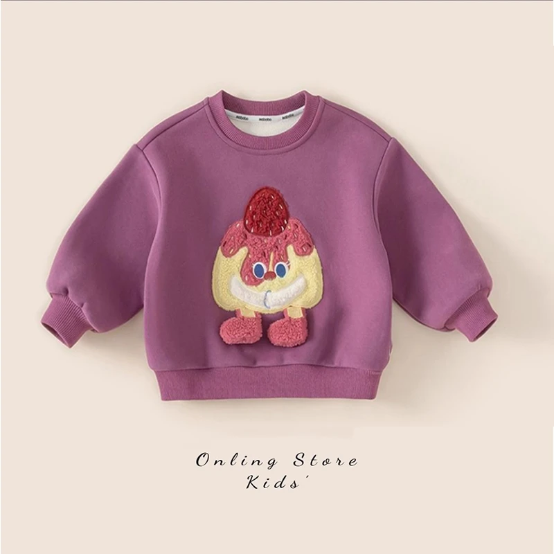 爆款女童卫衣儿童秋冬款2024新款加厚卫衣洋气卡通保暖可爱上衣