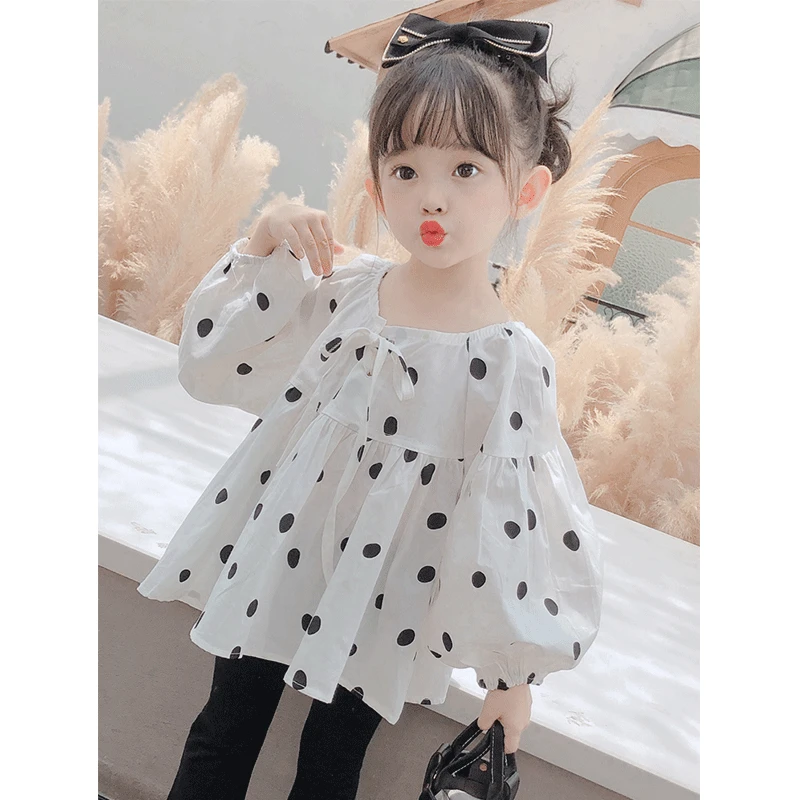 女童衬衫2023新款泡泡袖洋气韩版宝宝春秋5上衣儿童春装打底衣3岁