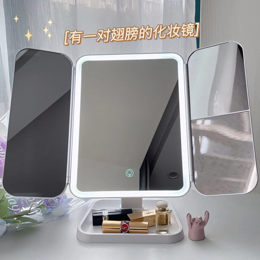 LED贝壳化妆镜折叠台式带灯放大网红送女朋友礼物宿舍生日礼物