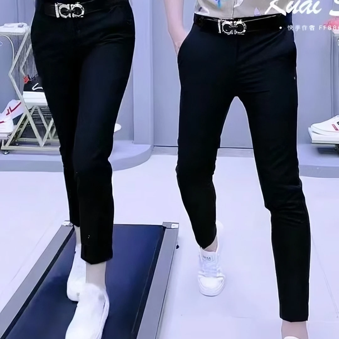 时尚休闲裤（黑白灰3色）修身男士百搭潮流网红显瘦黑色纯色常规