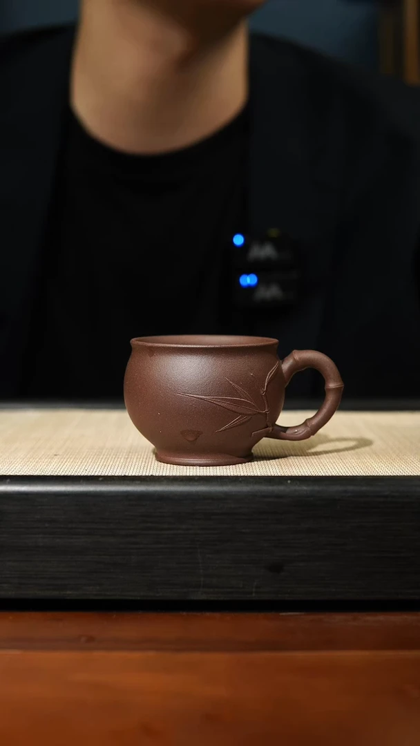 【闪购商品】紫砂茶壶老紫泥把儿杯,竹节125cc