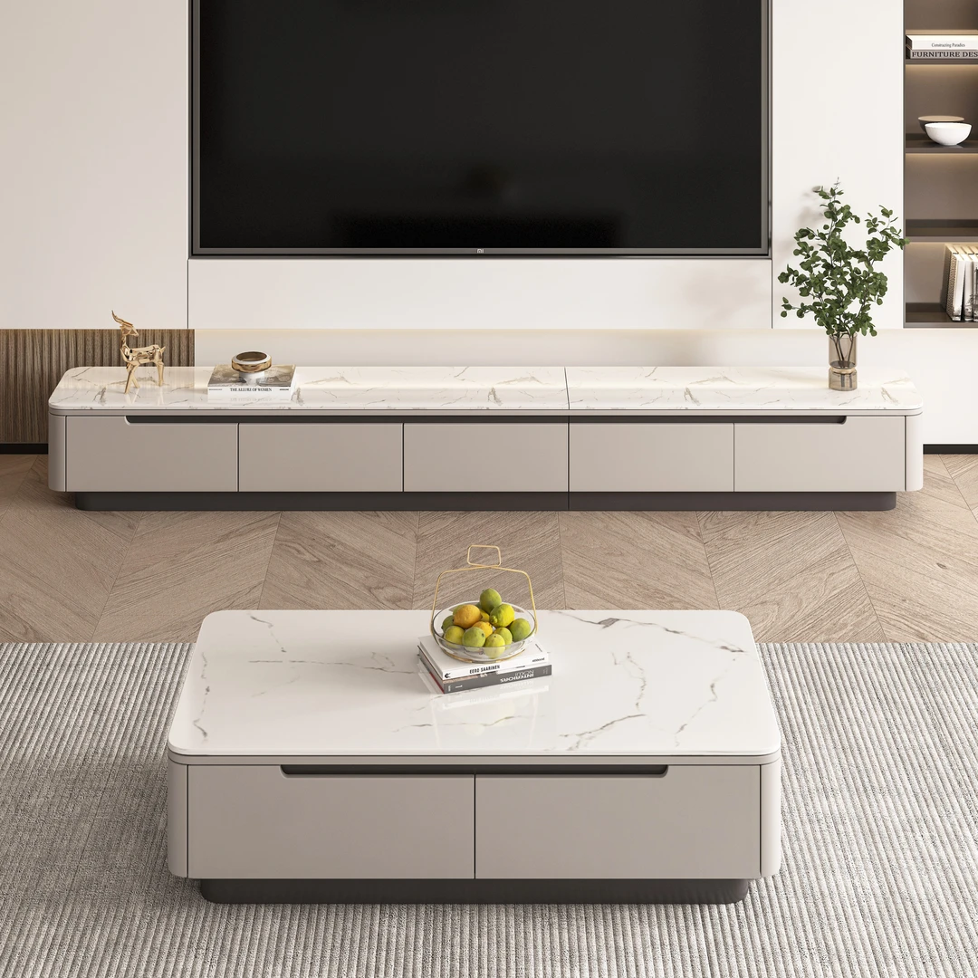 极简岩板落地全实木客厅家用烤漆意式简约现代茶几客厅电视柜