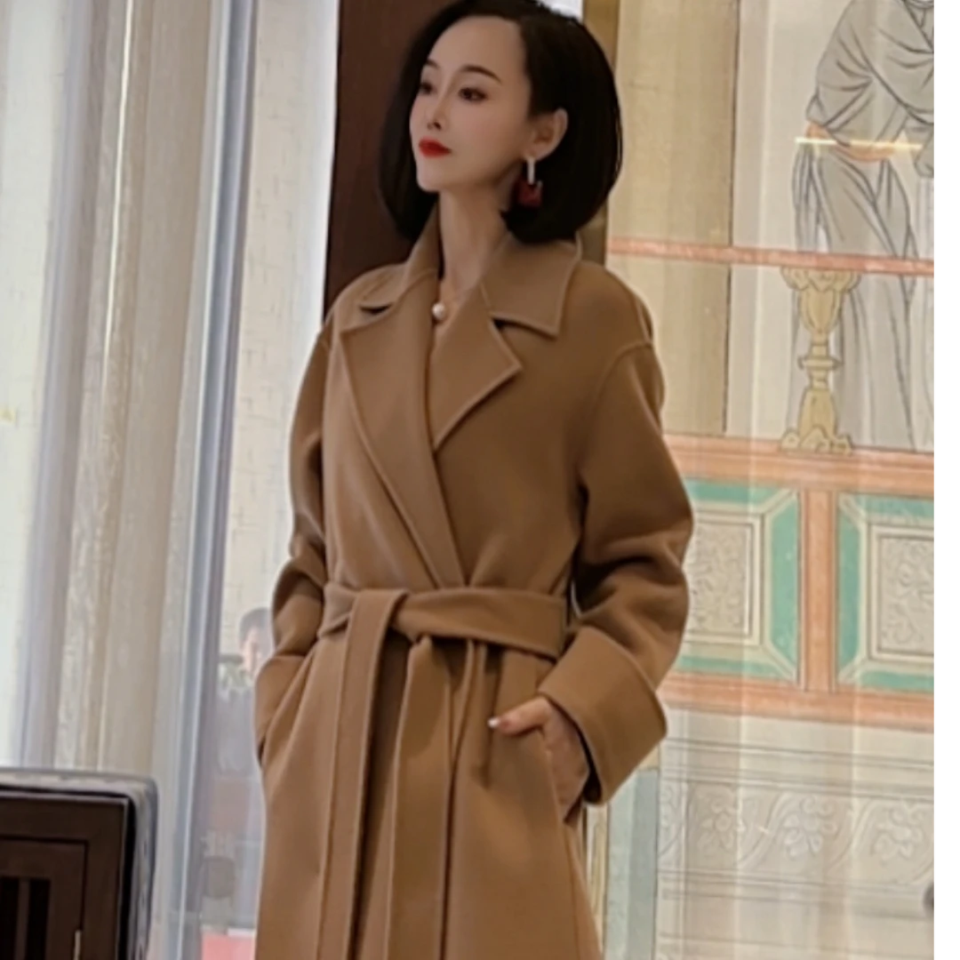 10%绒四色中长款双面羊绒大衣