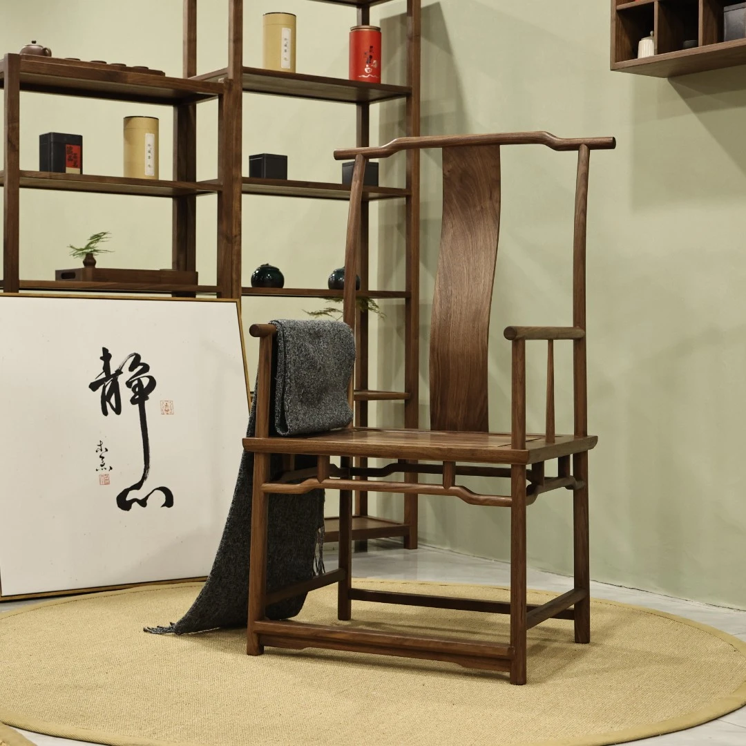 新中式实木茶桌椅四出头官帽椅黑胡桃主人椅书房椅禅意明式靠背扶