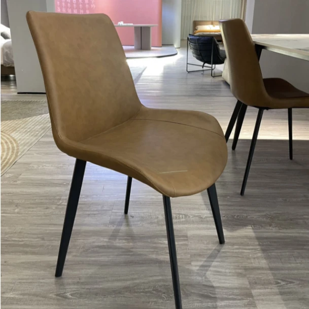 【柚苏】Y01#4把组合意式极简家用客厅餐椅铁艺磨砂皮耐磨靠背椅