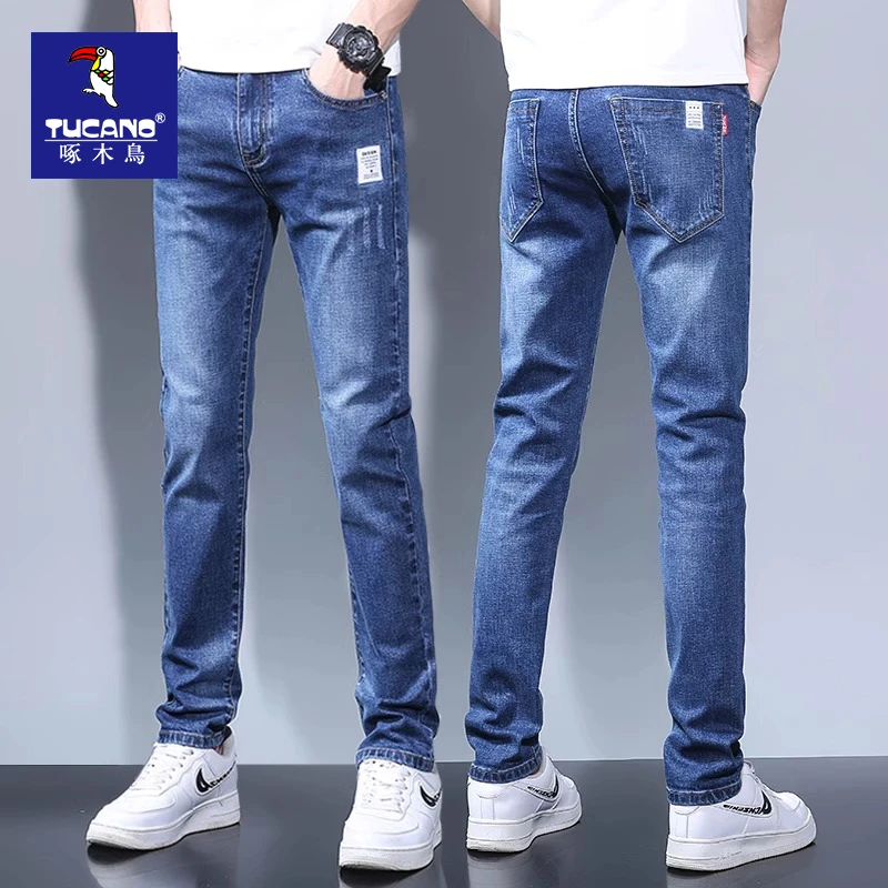 啄木鸟秋季男士牛仔裤修身直筒潮牌休闲百搭弹力长裤子男裤春秋款