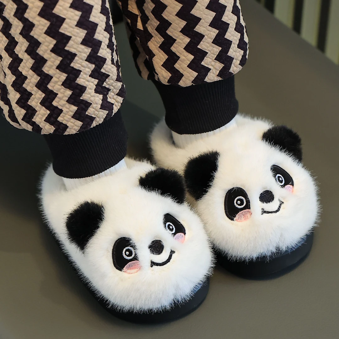 儿童熊猫棉拖鞋冬季男童女童室内加厚软底保暖中大童宝宝居家棉鞋