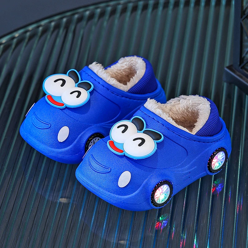 儿童包跟棉鞋发光汽车冬季男童室内防滑保暖加绒中小童宝宝棉拖鞋