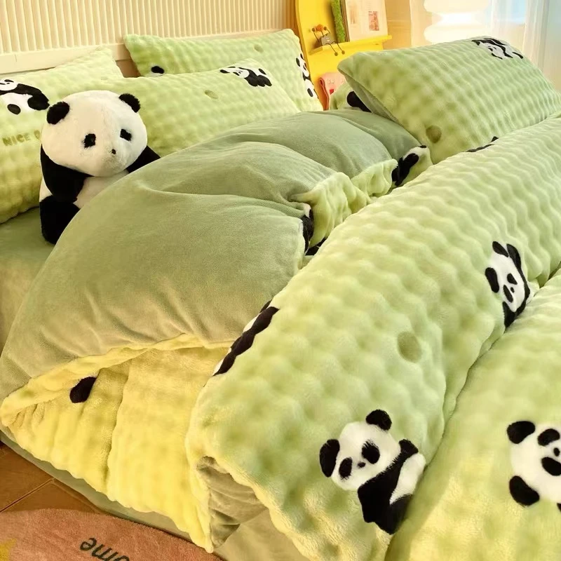 熊猫泡泡绒四件套加厚