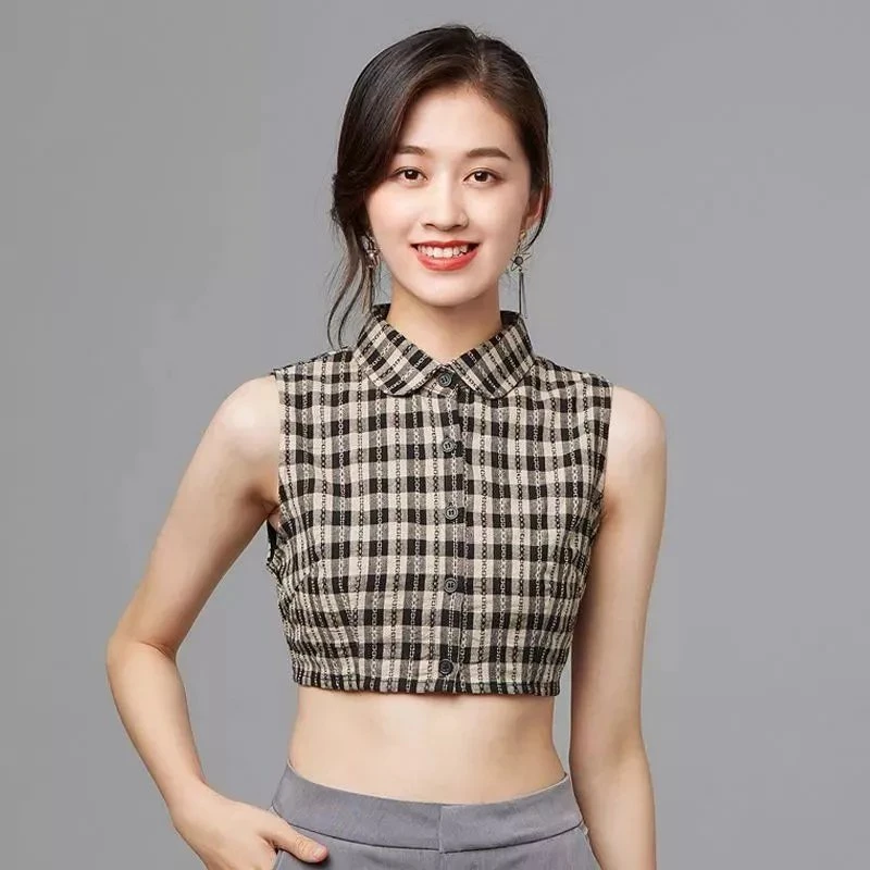新款秋冬假领子女纯棉格子方领百搭假领衬衫领装饰打底衬衣毛衣领