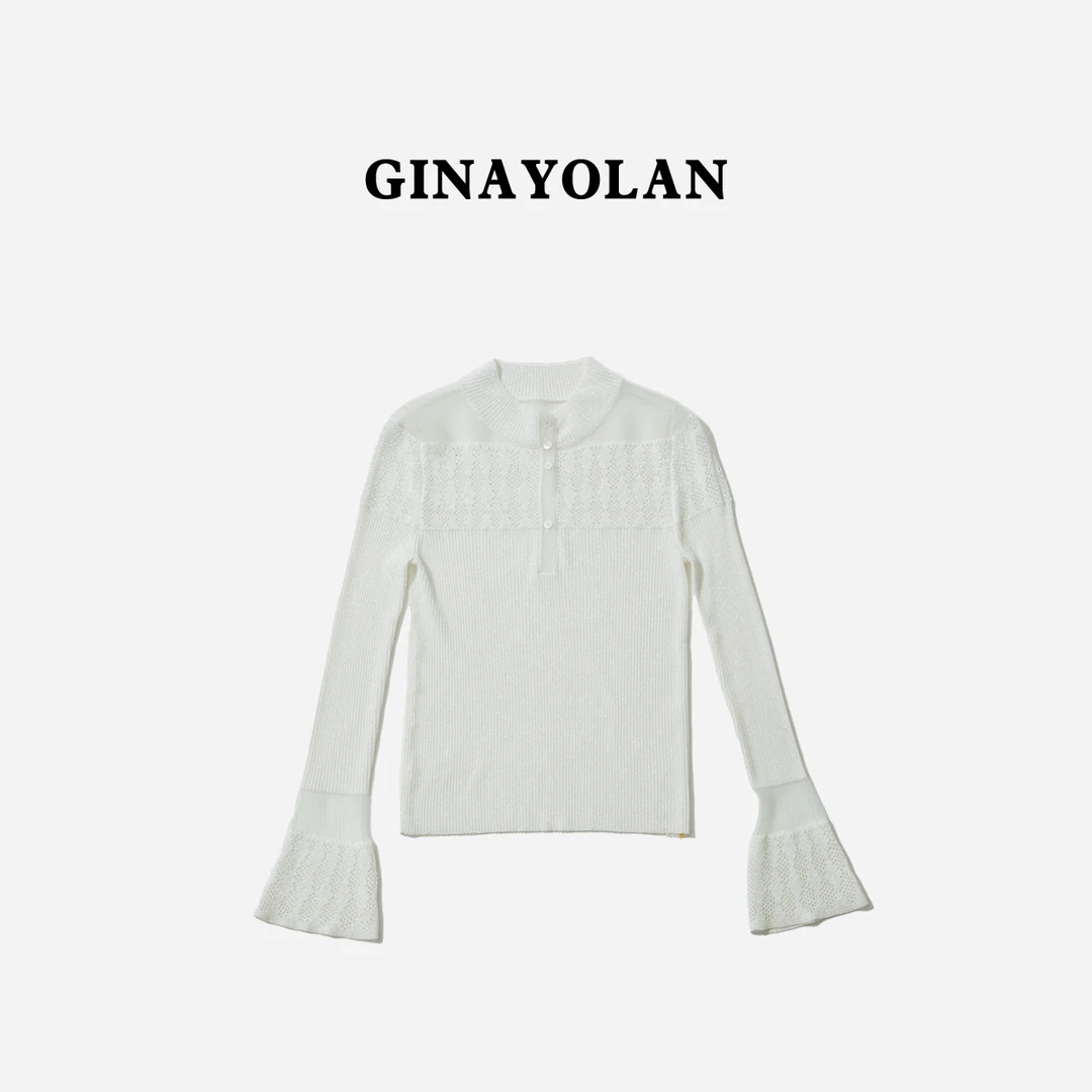 GINAYOLAN/瑾颜【设计师系列】意大利进口奢华亮闪珍珠纱重工针织衫