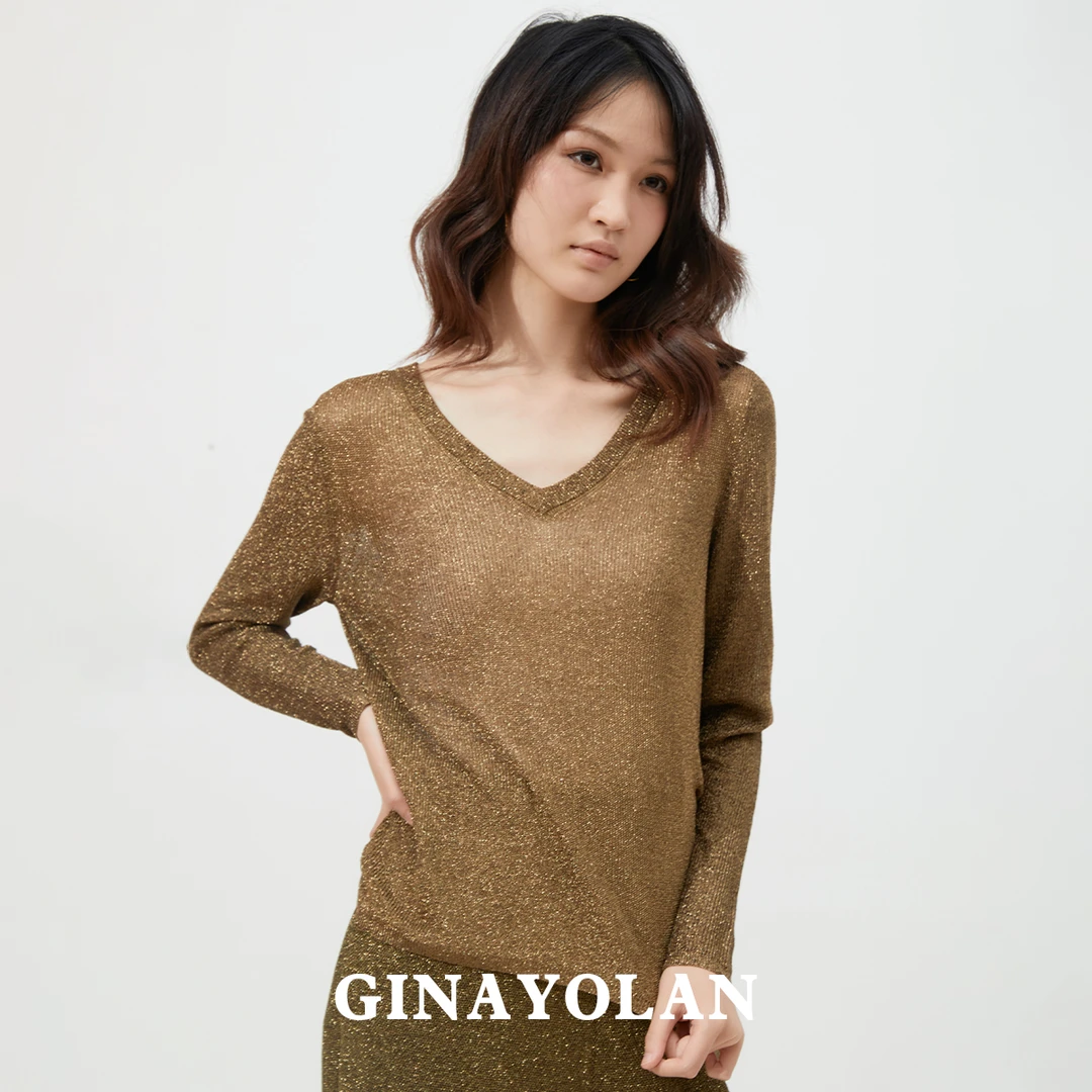 GINAYOLAN/瑾颜【流金岁月】意大利亮闪水晶纱宽松针织套衫GY4310