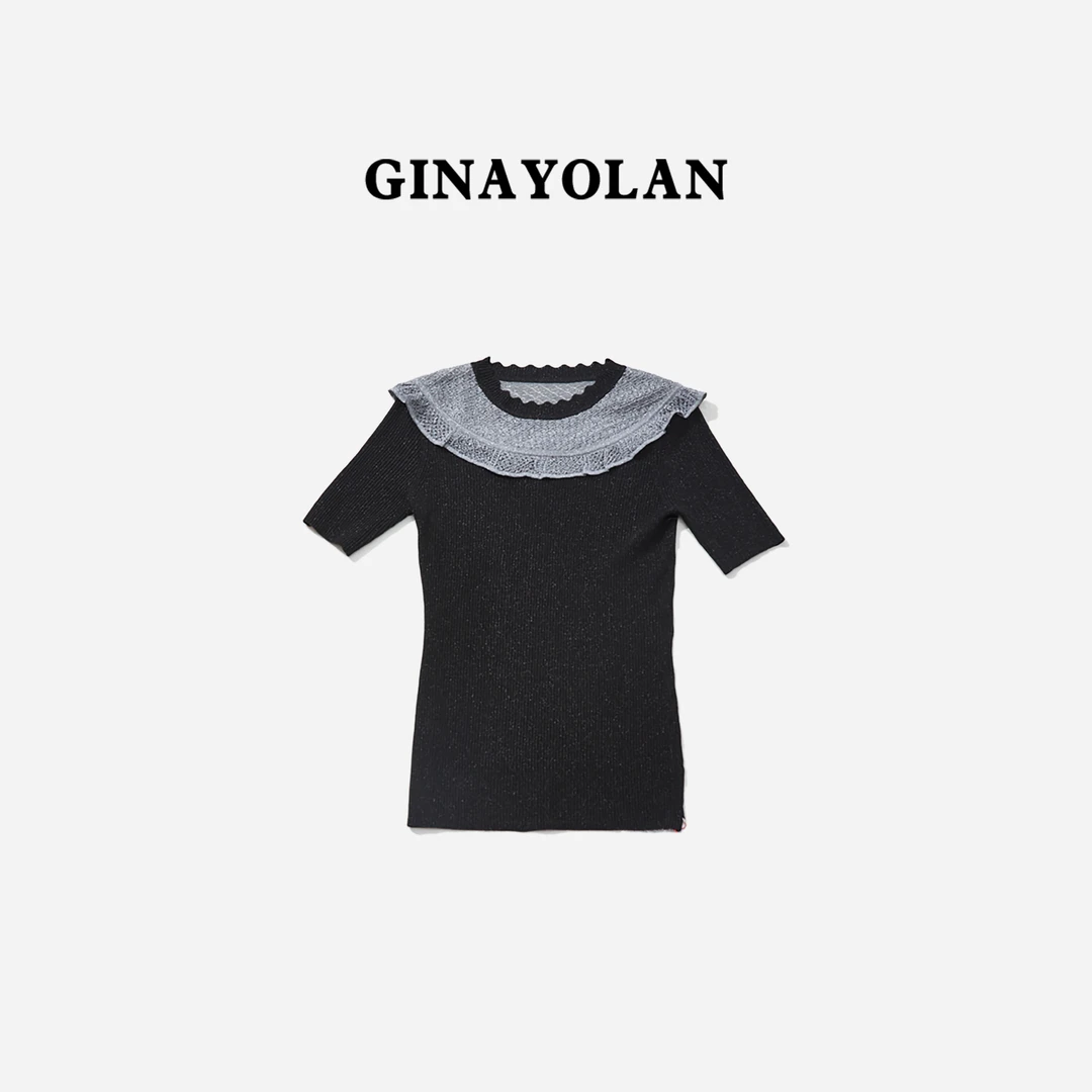 GINAYOLAN/瑾颜 | 原创设计水晶纱线蕾丝花边领夏季圆领针织套衫