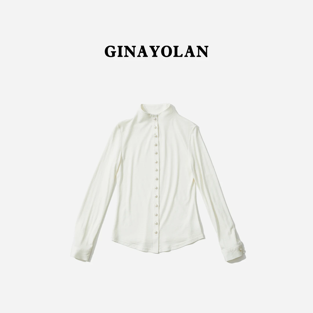 GINAYOLAN/瑾颜【设计师系列】意大利进口面料时尚钉珠显瘦白衬衫