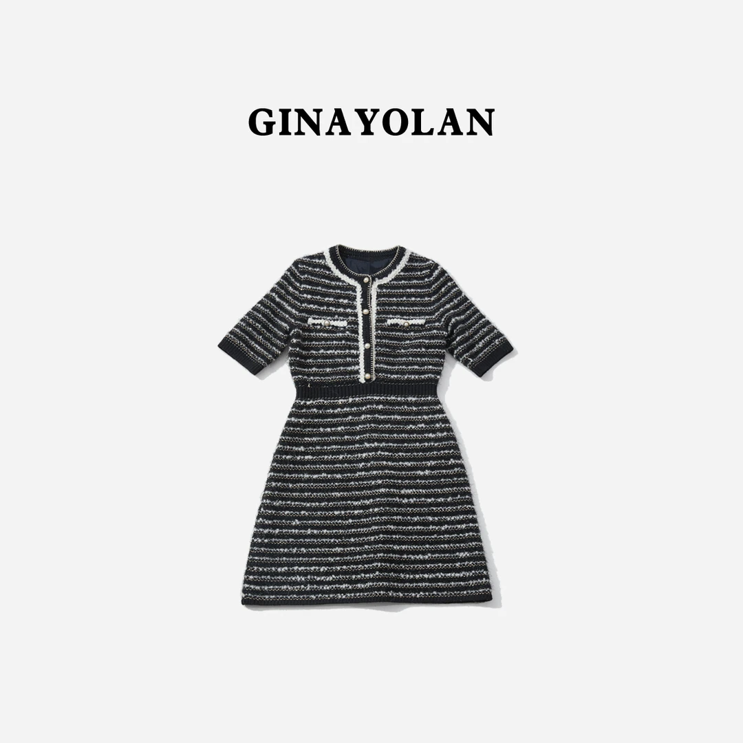 GINAYOLAN/瑾颜【意大利进口面料】女装连衣裙小香风女士气质