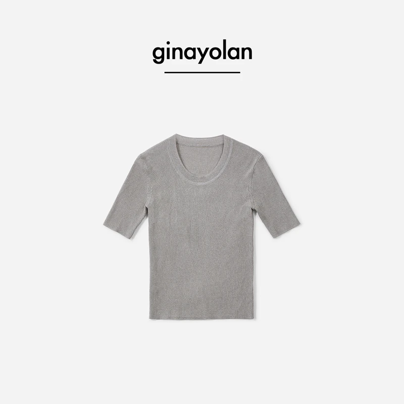 GINAYOLAN/瑾颜【夏季爆款】轻奢水晶纱夏季圆领气质纯色修身百搭T