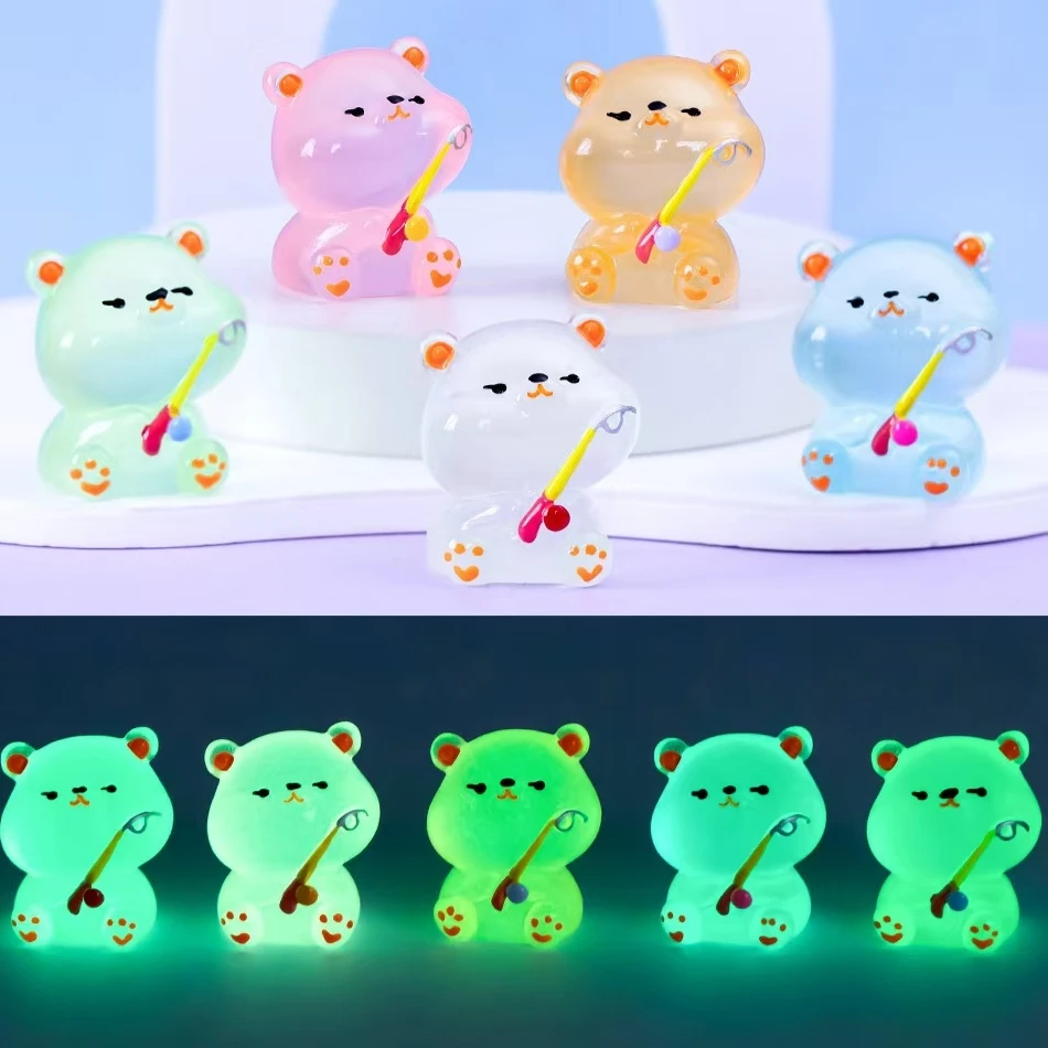 仿真树脂夜光钓鱼小熊小猪萌粒系列饰品配件车载桌面小摆件