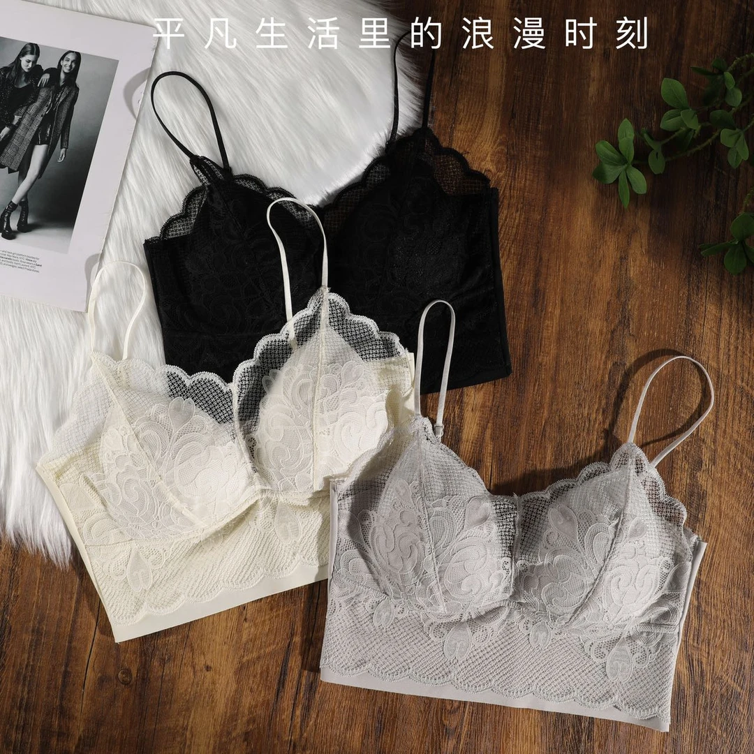 蕾丝美背内衣文胸一体吊带女士春夏短款文胸内衣打底背心女内搭