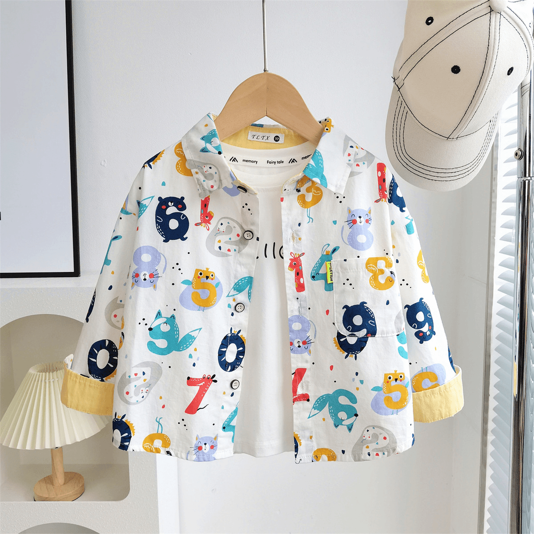 2024春秋装新款卡通男童纯棉长袖衬衫小童装秋季宝宝衬衣洋气上衣