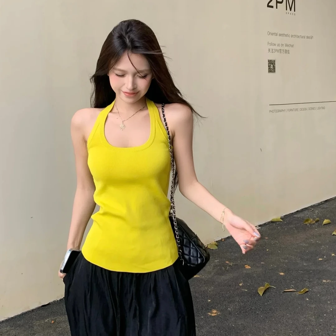 夏季女背心修身显瘦无袖美式复古辣妹百搭外穿打底针织上衣