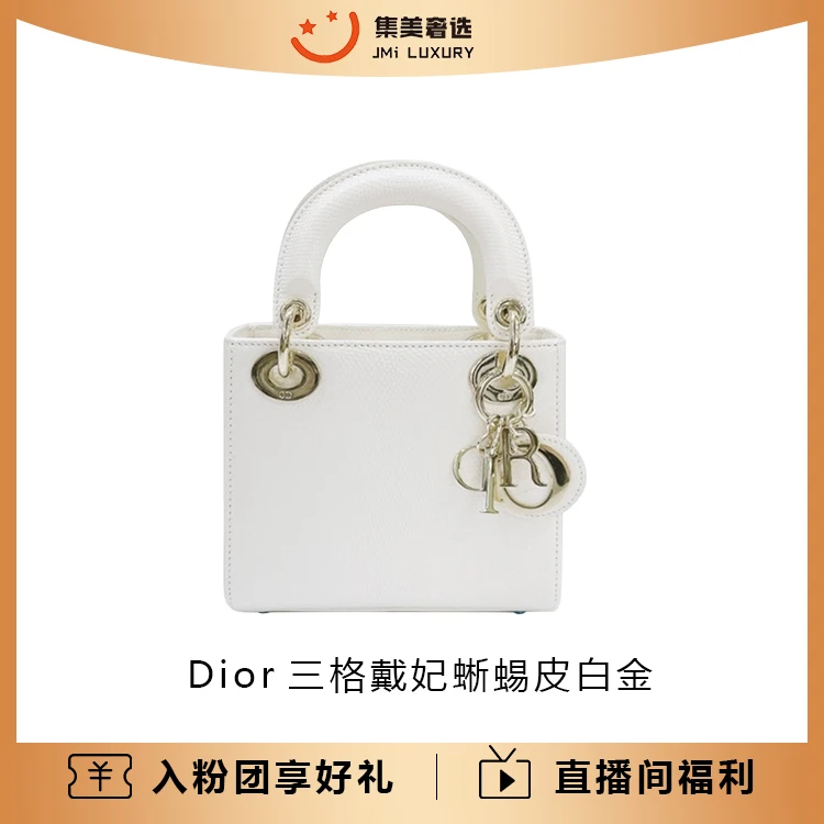 95新 DIOR/迪奥 Dior三格戴妃蜥蜴皮白金时尚包/97新/JM9353
