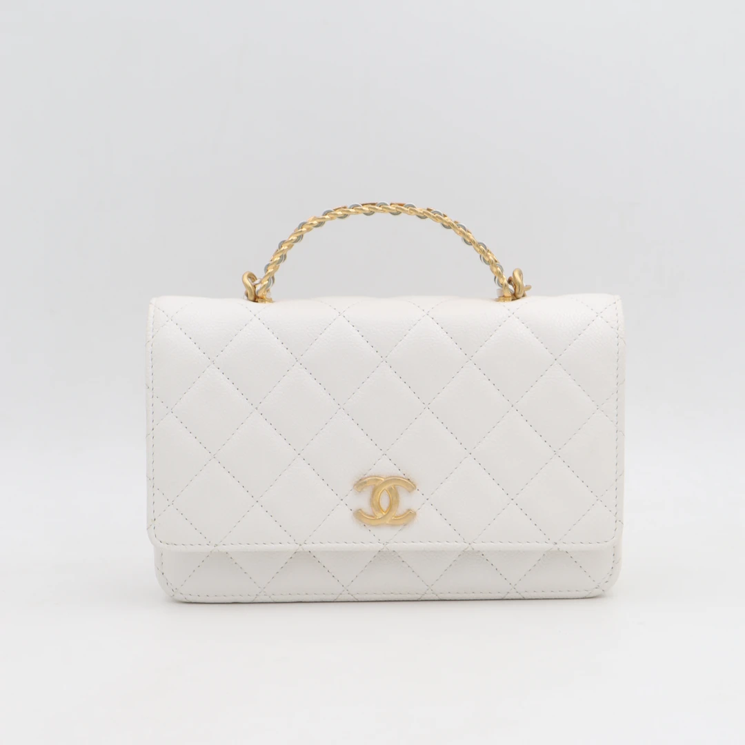 99新 Chanel/香奈儿 22s woc荔枝纹白金手提款时尚百搭包/JM5514