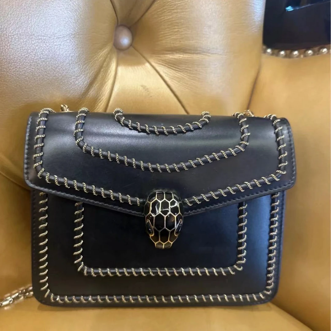 99新 BVLGARI/宝格丽 蛇头mini黑金编织款限定时尚包/安琪精选
