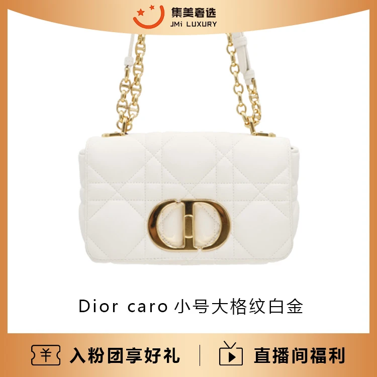 99新 DIOR/迪奥 Dior caro小号大格纹白金时尚包/JM8098