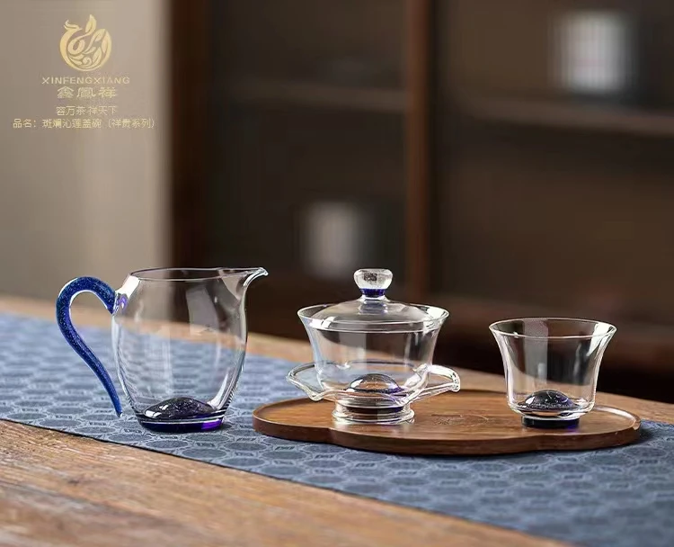 鑫凤祥斑斓沁莲盖碗斑斓系列盖碗公道杯主人杯高硼硅耐热玻璃茶具