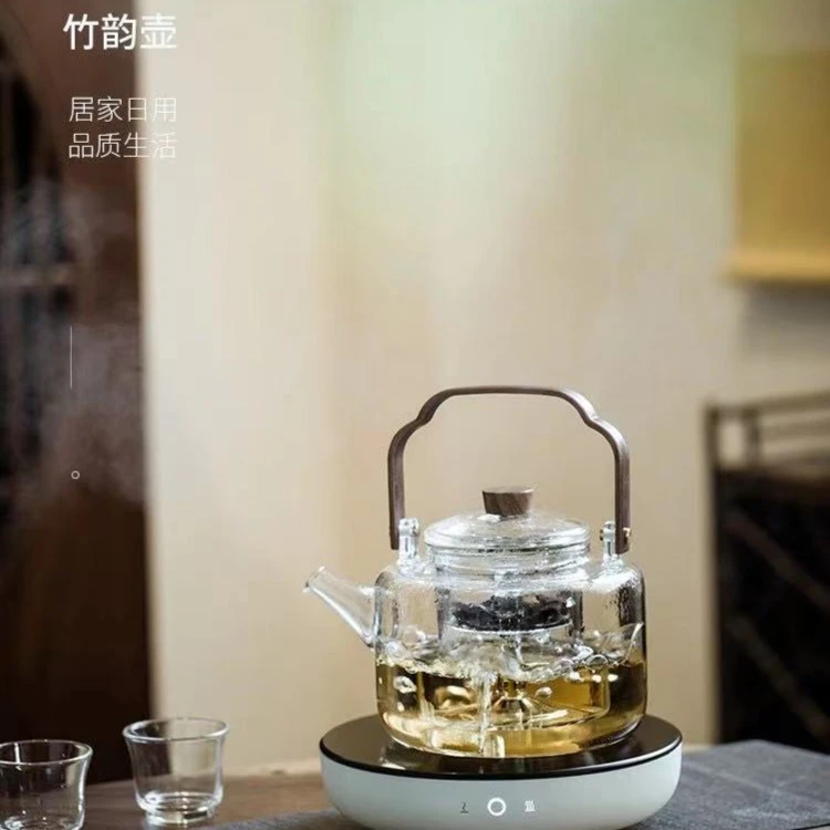 大容量蒸煮两用竹韵壶多功能泡茶壶手工耐热高硼硅玻璃家用煮水壶