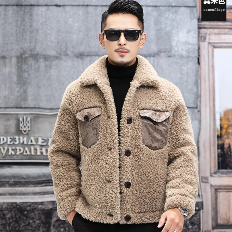 【008】C 男士海宁大颗粒羊毛外套双面穿韩版翻领