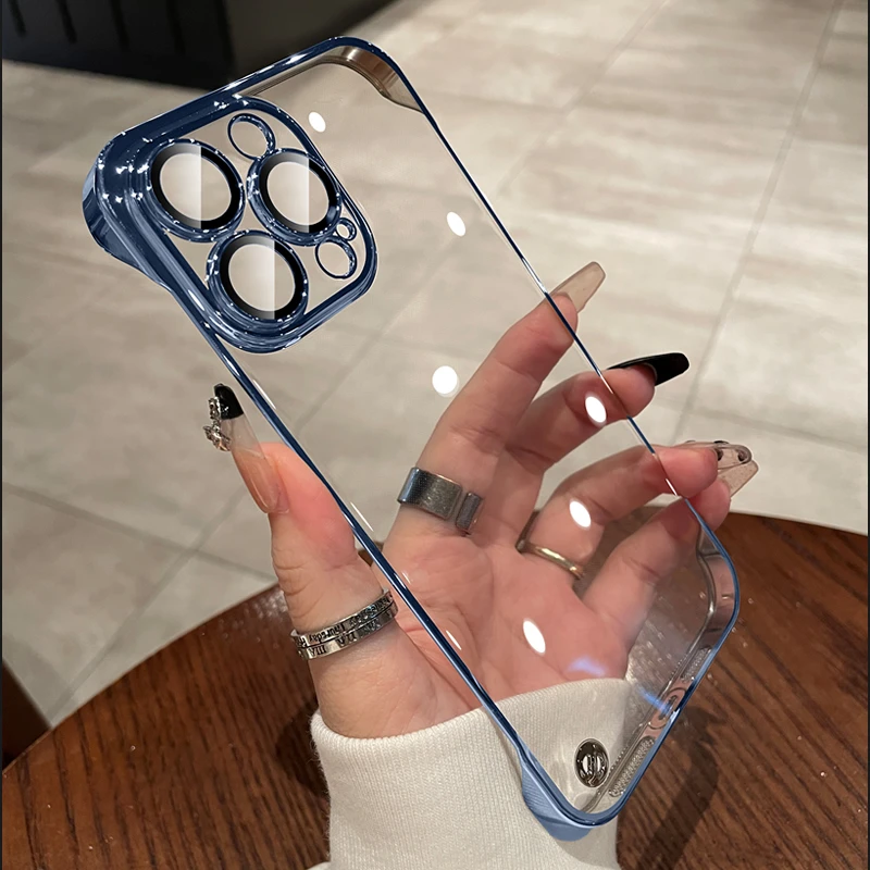 适用苹果17promax无边框手机壳iphone16全包防摔15电镀14裸机手感