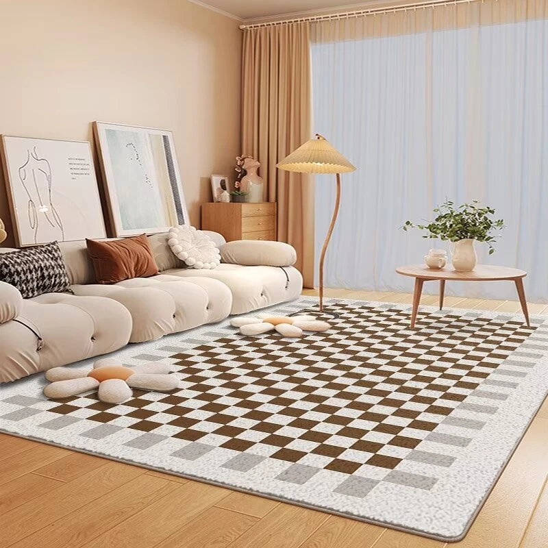 轻奢客厅茶几垫地毯家用网红棋盘格