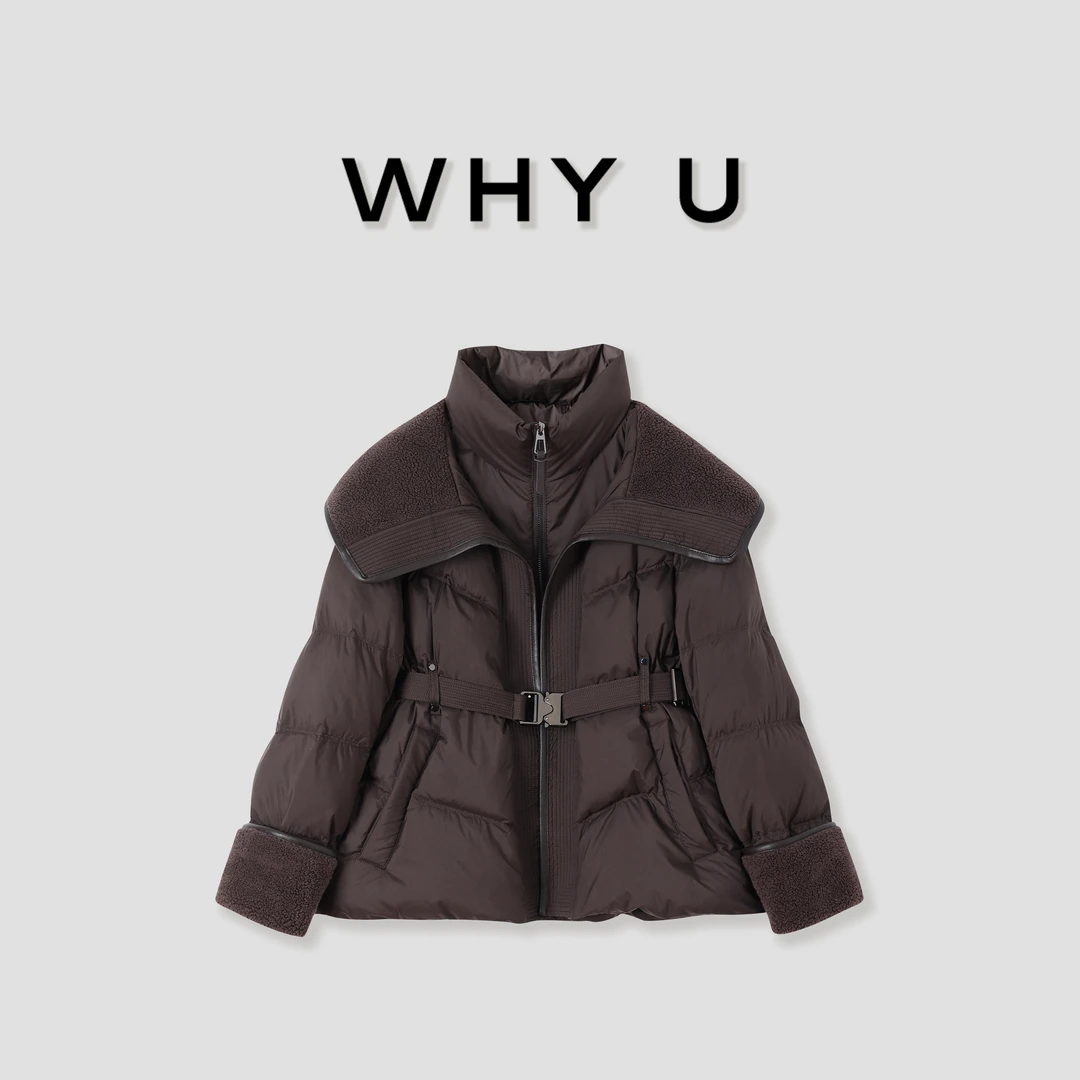 【荣耀披肩】大翻领收腰拼接时尚羽绒服女