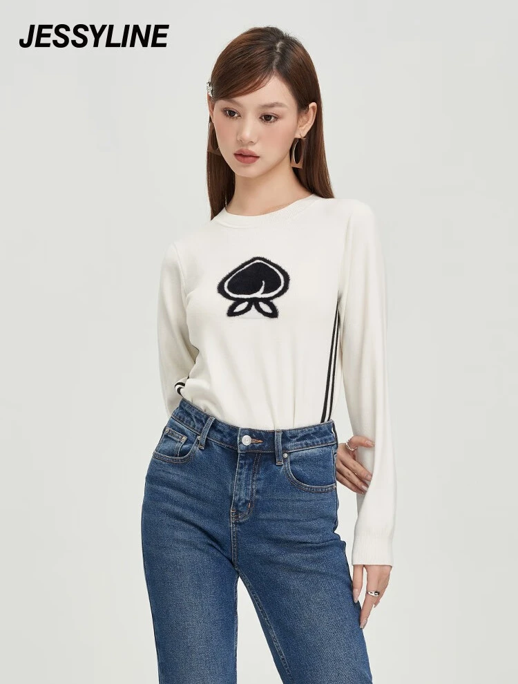 jessyline秋冬新品 杰茜莱时尚百搭套头圆领针织毛衫女 334204227