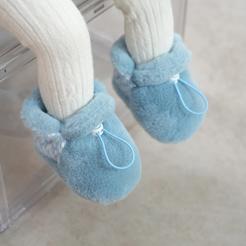 婴儿鞋子秋冬季软底绒毛学步鞋0-6-12月新生男女宝宝鞋袜婴幼不掉