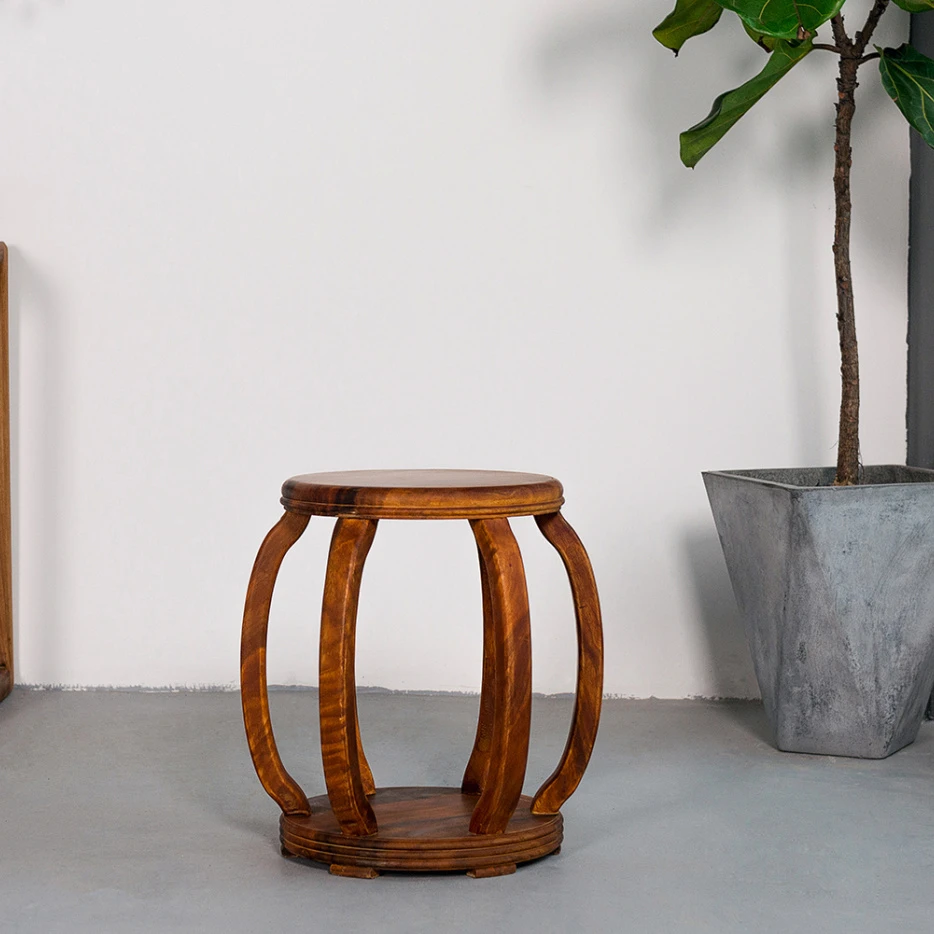 实木胡桃木鼓凳小矮凳小凳子客厅中式家用餐桌板茶凳原木现代简约