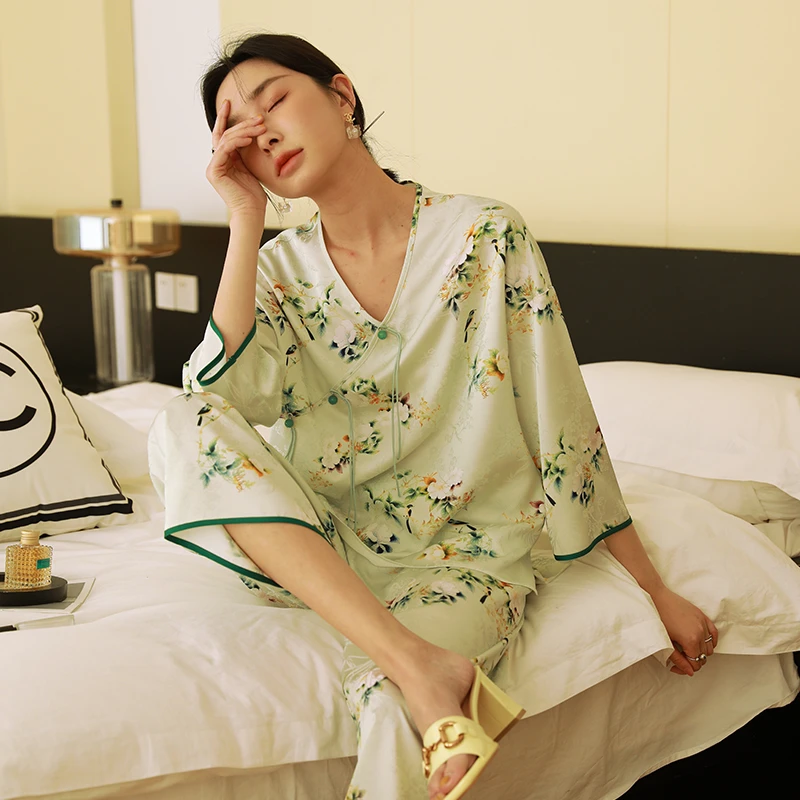上海故事【鹊上枝头】新中式夏季家居服女士睡衣套装可外穿提花大码