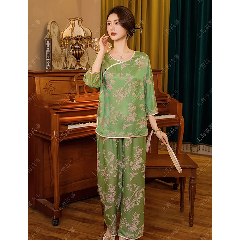 上海故事【竹林鹊鸣】新中式夏季家居服女士睡衣套装母亲节送礼礼物