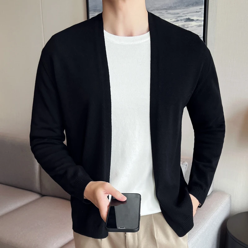 2024秋季新款男装针织衫开衫休闲超好看毛衣外套纯色外穿毛线衣