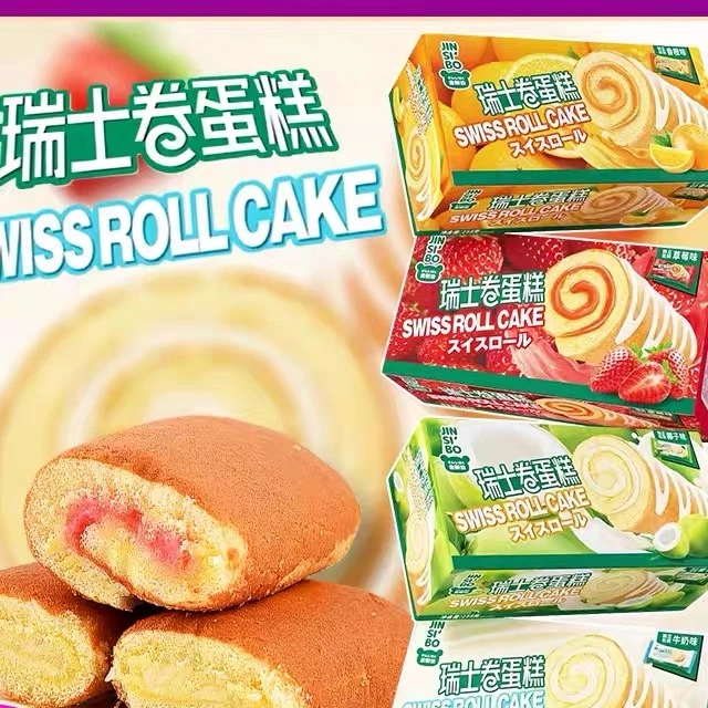 金斯泊258g瑞士卷蛋糕牛奶味椰子味草莓味香橙味代餐零食