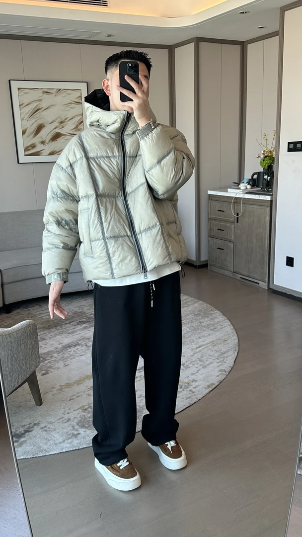 CHUJIE美式潮牌90白鸭绒羽绒服无内胆透视冰层设计连帽保暖羽绒服