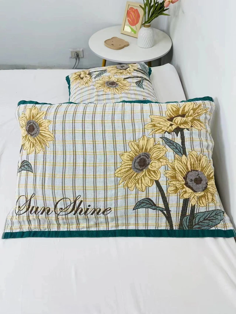 【向日葵枕巾】多层纯棉纱布枕巾一对52*78