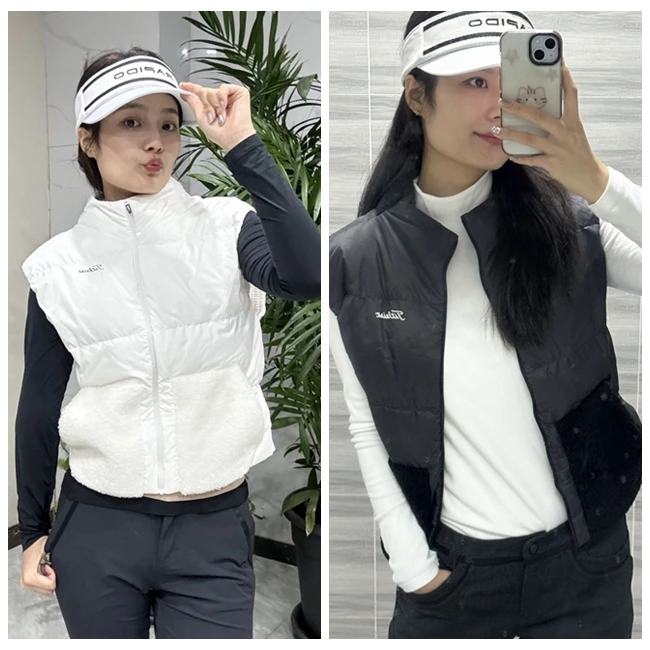 韩高尔夫女士拼接马甲毛绒轻盈保暖韩版golf短款马甲