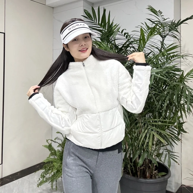 韩高尔夫女士拼接外套轻盈保暖韩版golf短款毛绒外套