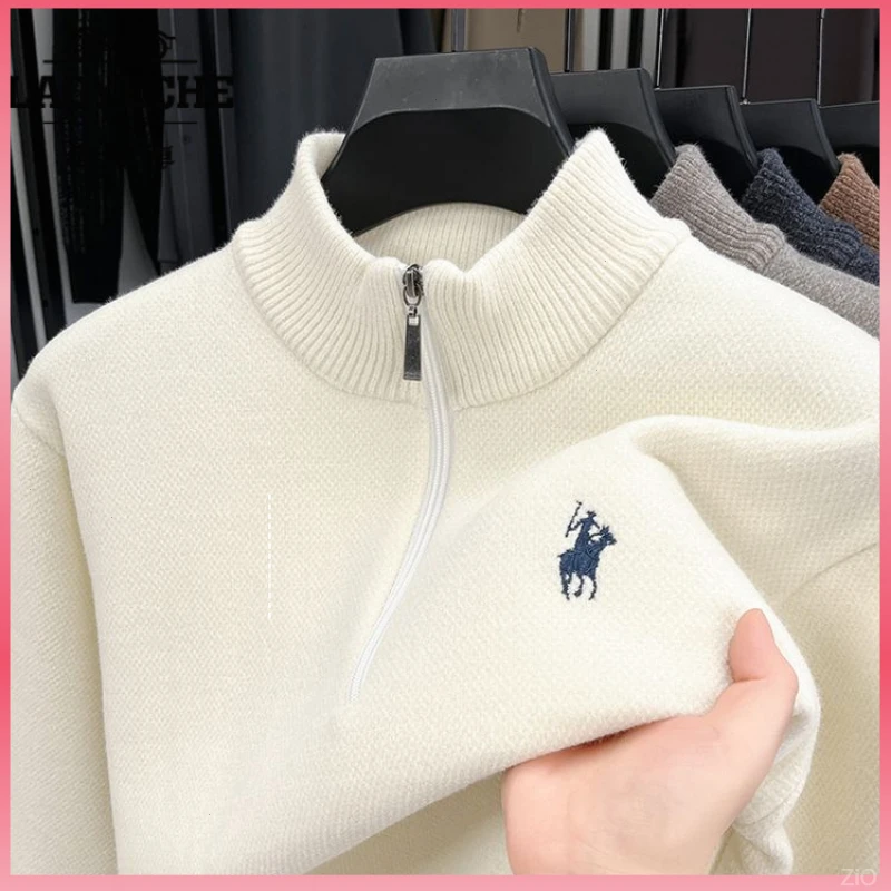 老爷车百搭立领韩版秋冬保暖加绒休闲毛衣男士雪貂半拉链长袖修身