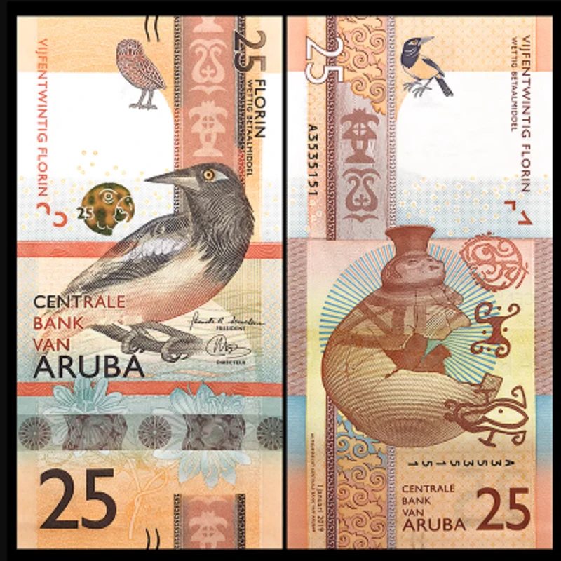 全新A冠 阿鲁巴25弗罗林 2019年 美洲钱币外币UNC