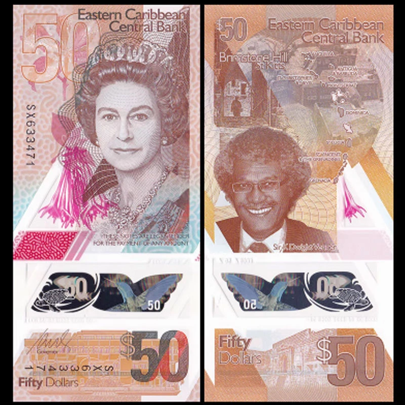 全新UNC 东加勒比50圆 塑料钞 2019年 美洲钱币外币收藏保真