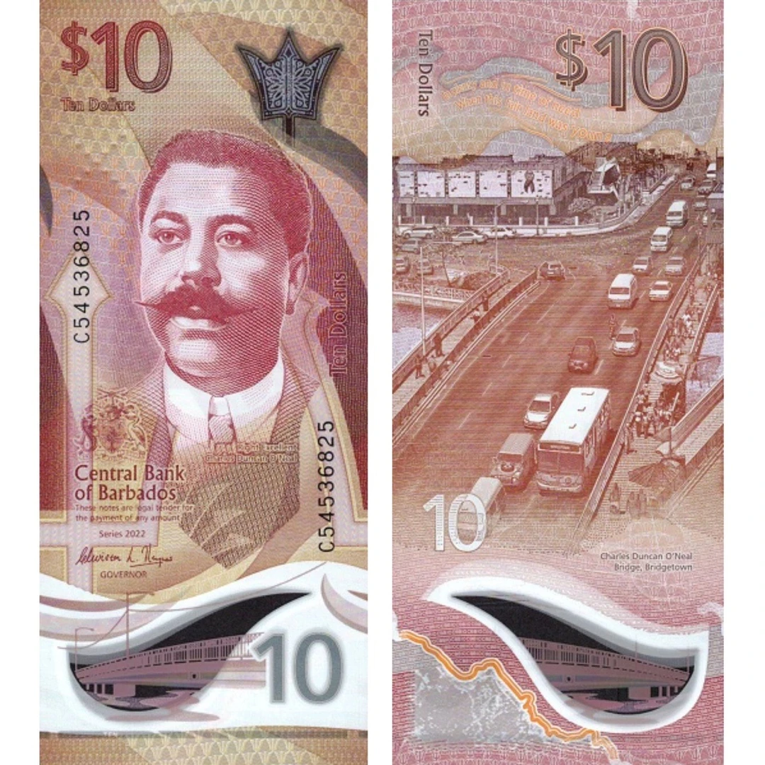 全新UNC 巴巴多斯10 塑料钞 2022年 美洲外币钱币收藏保真